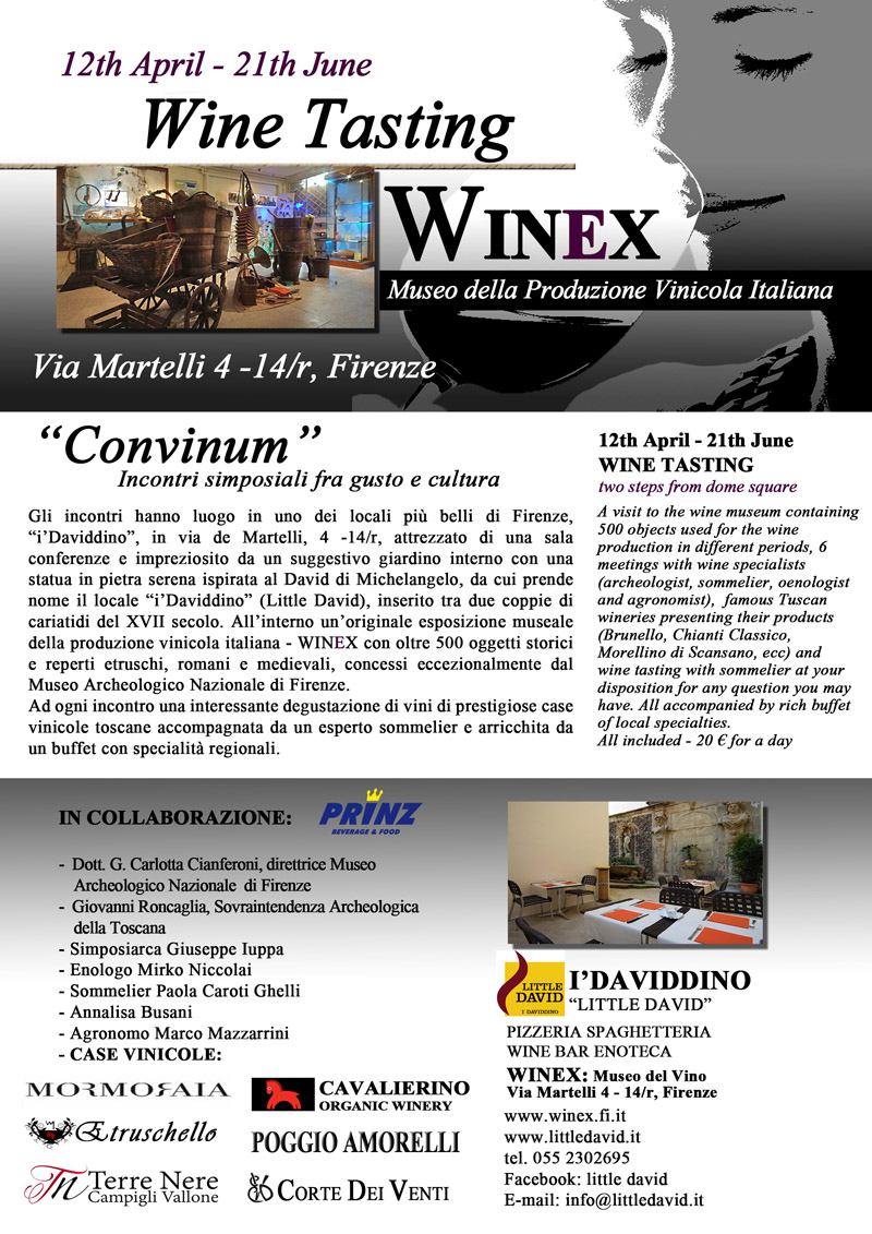 Museo del Vino, Winex, Firenze, i'Daviddino, cucina etrusca, convinum